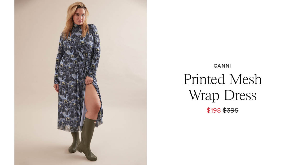 Printed Mesh Wrap Dress