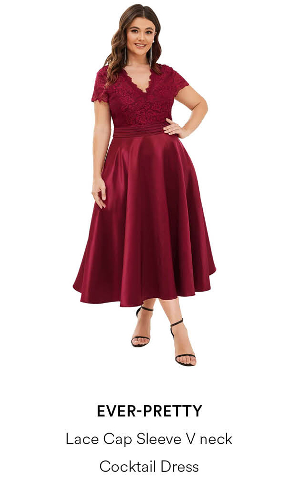 Lace Cap Sleeve V neck Cocktail Dress