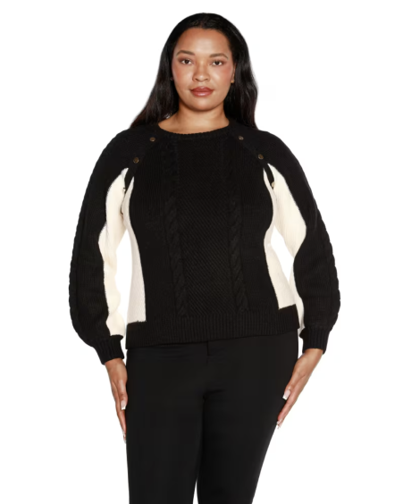 Plus Size Colorblock Cable Knit Sweater