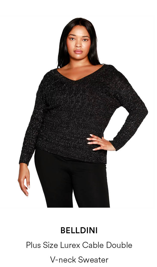 Plus Size Lurex Cable Double V-neck Sweater