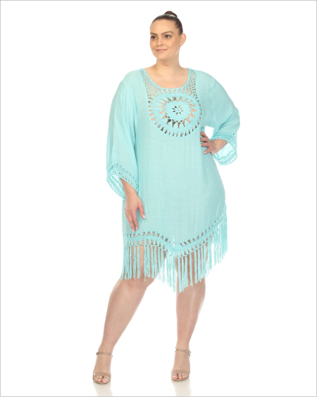 Crocheted Fringed Trim Dress Cover Up