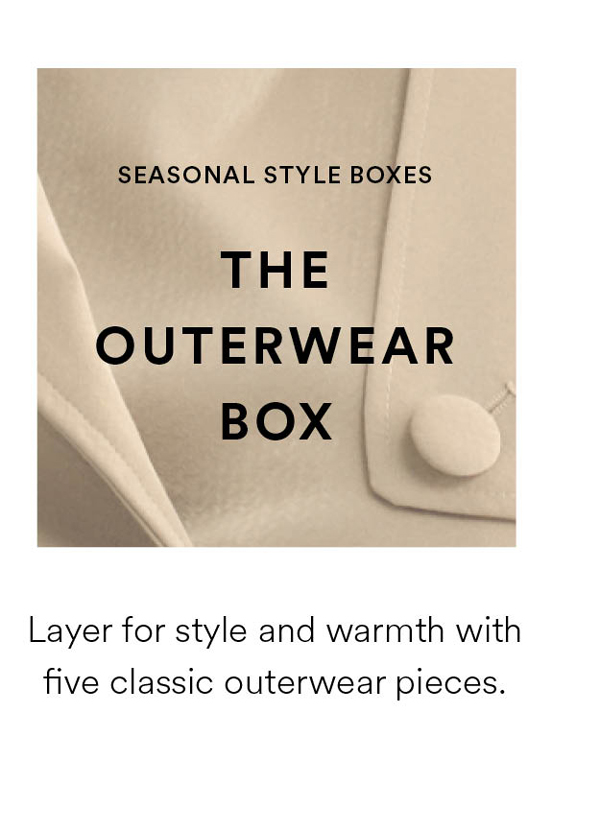 The Outwear Box. Layer for style and warmth with five classic outerwear pieces.