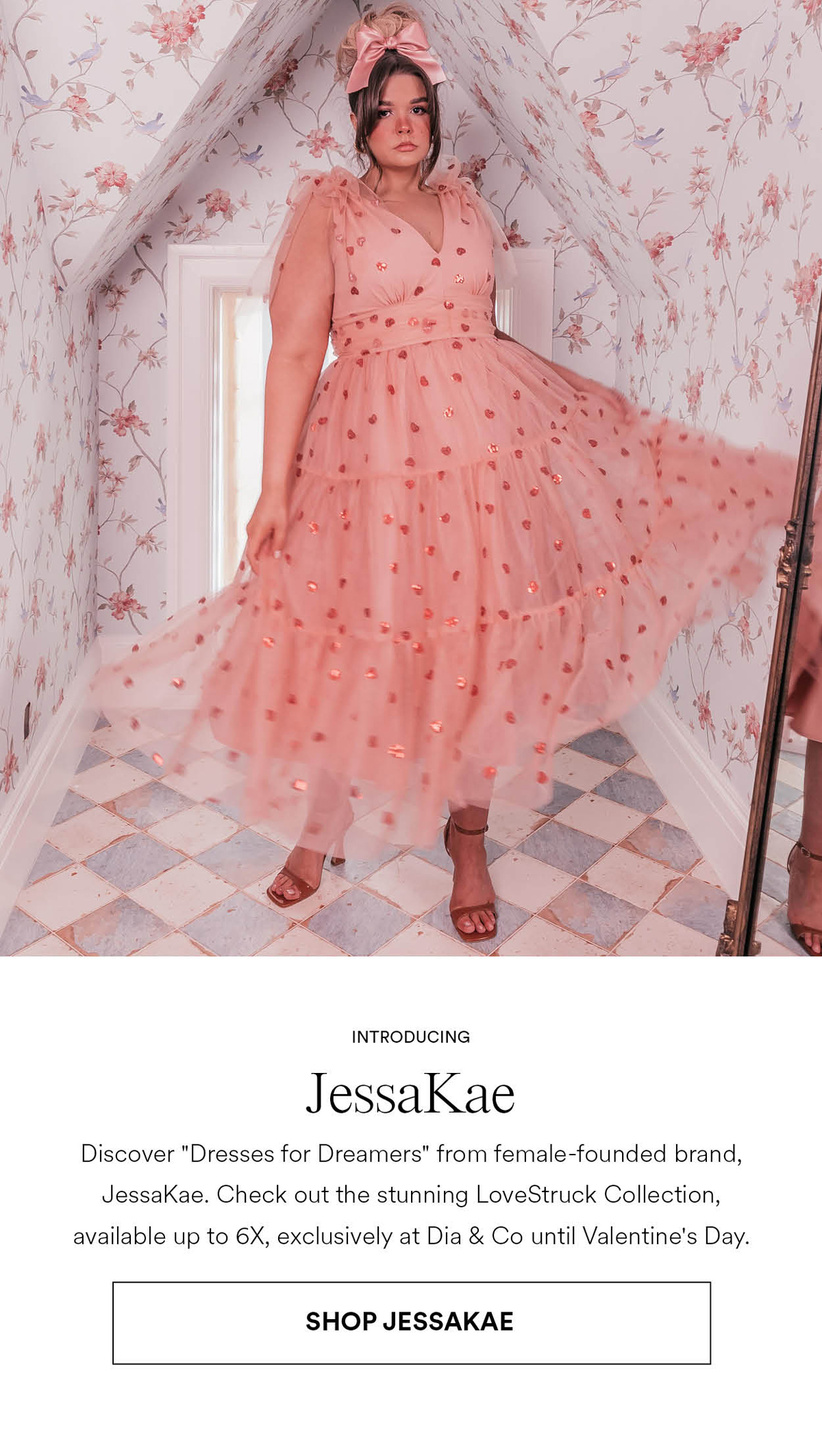 JessaKae Discover 'Dresses for Dreamers' from female-founded brand, JessaKae. Now available in sizes XXS to 6X. Check out the stunning LoveStruck Collection, exclusively at Dia & Co until Valentine's Day. Shop Jessake